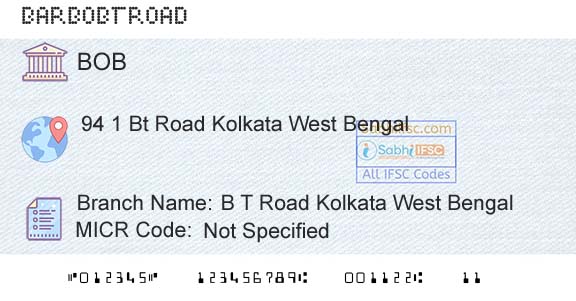 Bank Of Baroda B T Road Kolkata West BengalBranch 
