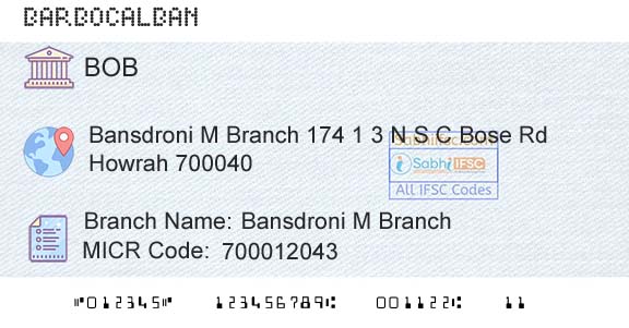Bank Of Baroda Bansdroni M BranchBranch 