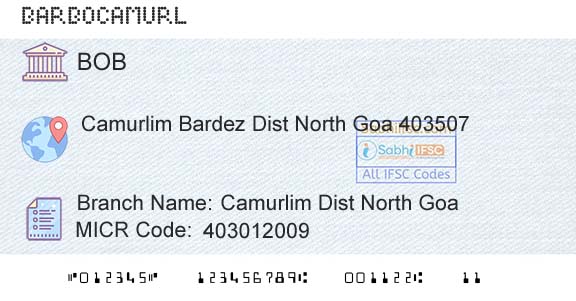 Bank Of Baroda Camurlim Dist North GoaBranch 
