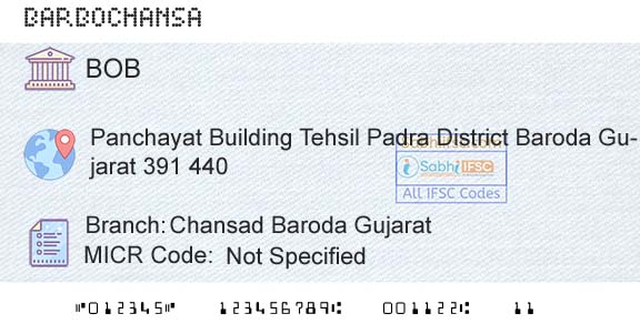 Bank Of Baroda Chansad Baroda GujaratBranch 