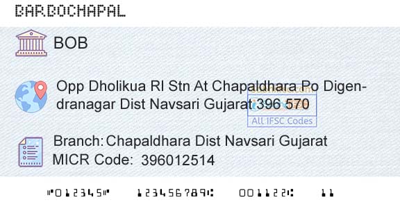 Bank Of Baroda Chapaldhara Dist Navsari GujaratBranch 