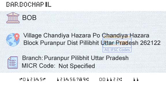 Bank Of Baroda Puranpur Pilibhit Uttar PradeshBranch 