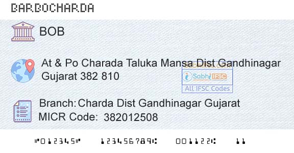 Bank Of Baroda Charda Dist Gandhinagar GujaratBranch 