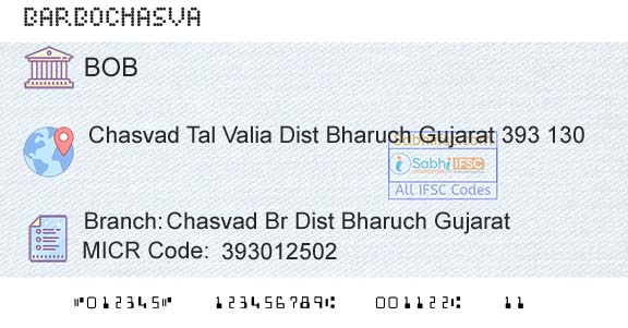 Bank Of Baroda Chasvad Br Dist Bharuch GujaratBranch 