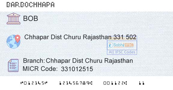 Bank Of Baroda Chhapar Dist Churu RajasthanBranch 