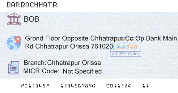 Bank Of Baroda Chhatrapur OrissaBranch 