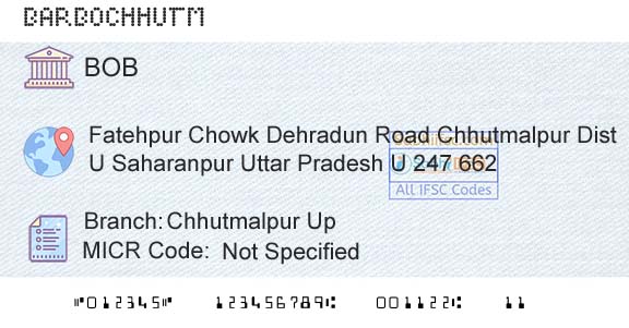 Bank Of Baroda Chhutmalpur UpBranch 