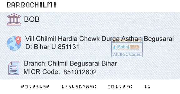 Bank Of Baroda Chilmil Begusarai BiharBranch 