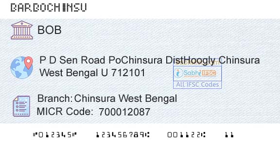 Bank Of Baroda Chinsura West BengalBranch 