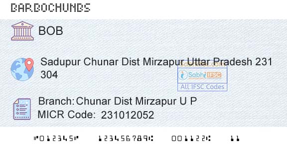 Bank Of Baroda Chunar Dist Mirzapur U P Branch 
