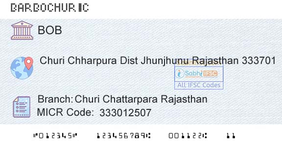 Bank Of Baroda Churi Chattarpara RajasthanBranch 