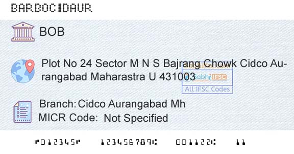 Bank Of Baroda Cidco Aurangabad MhBranch 