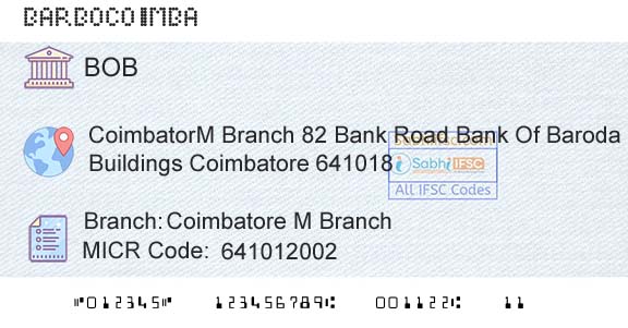 Bank Of Baroda Coimbatore M BranchBranch 