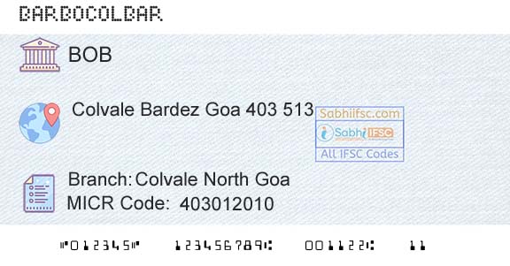 Bank Of Baroda Colvale North GoaBranch 