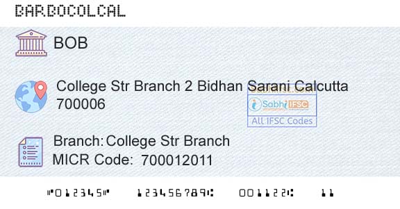 Bank Of Baroda College Str BranchBranch 