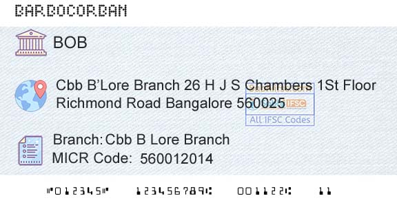 Bank Of Baroda Cbb B Lore BranchBranch 