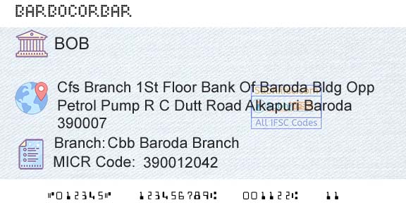 Bank Of Baroda Cbb Baroda BranchBranch 