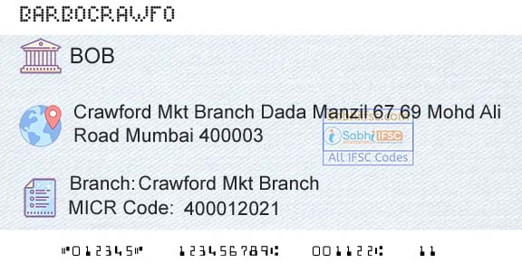 Bank Of Baroda Crawford Mkt BranchBranch 