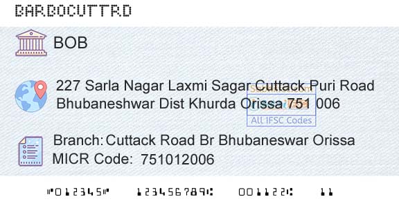 Bank Of Baroda Cuttack Road Br Bhubaneswar OrissaBranch 