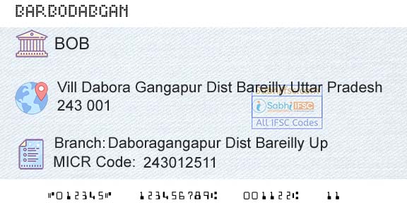 Bank Of Baroda Daboragangapur Dist Bareilly UpBranch 