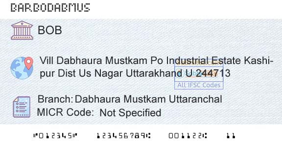 Bank Of Baroda Dabhaura Mustkam UttaranchalBranch 
