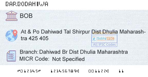 Bank Of Baroda Dahiwad Br Dist Dhulia MaharashtraBranch 