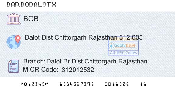 Bank Of Baroda Dalot Br Dist Chittorgarh RajasthanBranch 
