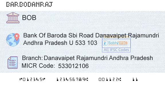 Bank Of Baroda Danavaipet Rajamundri Andhra PradeshBranch 