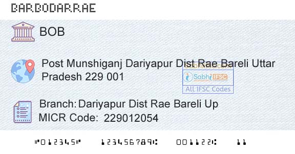 Bank Of Baroda Dariyapur Dist Rae Bareli UpBranch 