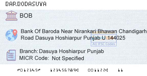 Bank Of Baroda Dasuya Hoshiarpur PunjabBranch 