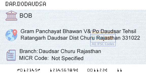 Bank Of Baroda Daudsar Churu RajasthanBranch 
