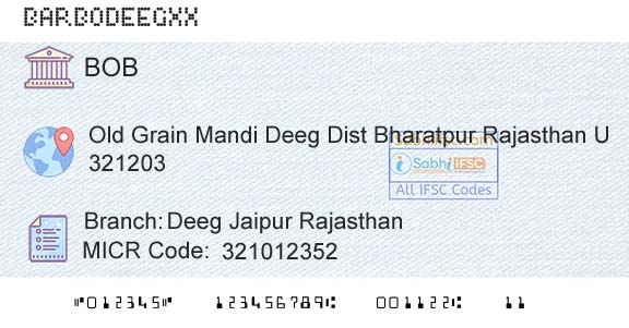 Bank Of Baroda Deeg Jaipur RajasthanBranch 