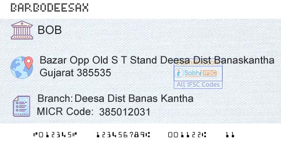 Bank Of Baroda Deesa Dist Banas KanthaBranch 