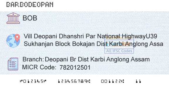 Bank Of Baroda Deopani Br Dist Karbi Anglong AssamBranch 