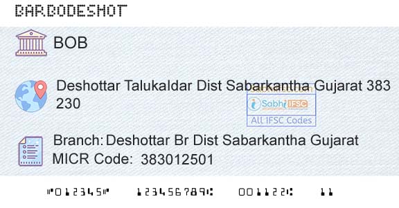 Bank Of Baroda Deshottar Br Dist Sabarkantha GujaratBranch 