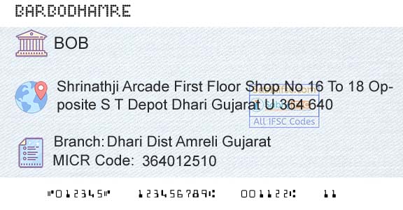 Bank Of Baroda Dhari Dist Amreli GujaratBranch 