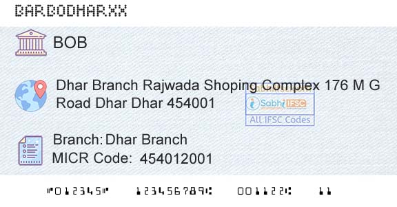 Bank Of Baroda Dhar BranchBranch 