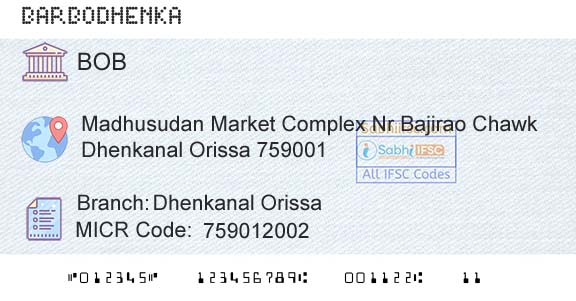 Bank Of Baroda Dhenkanal OrissaBranch 