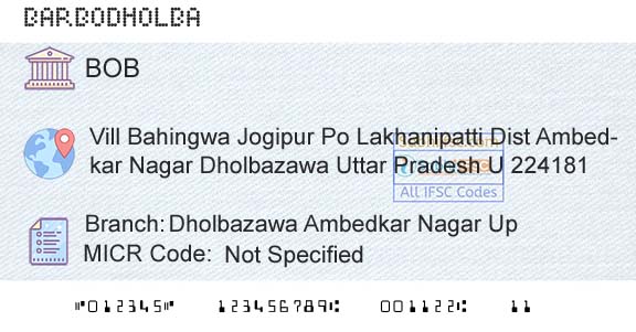 Bank Of Baroda Dholbazawa Ambedkar Nagar UpBranch 