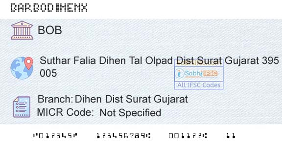 Bank Of Baroda Dihen Dist Surat GujaratBranch 