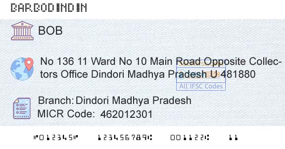 Bank Of Baroda Dindori Madhya PradeshBranch 