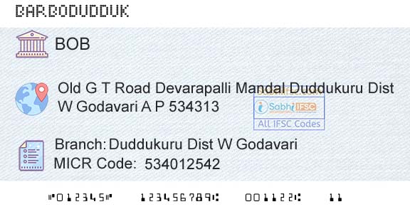 Bank Of Baroda Duddukuru Dist W GodavariBranch 