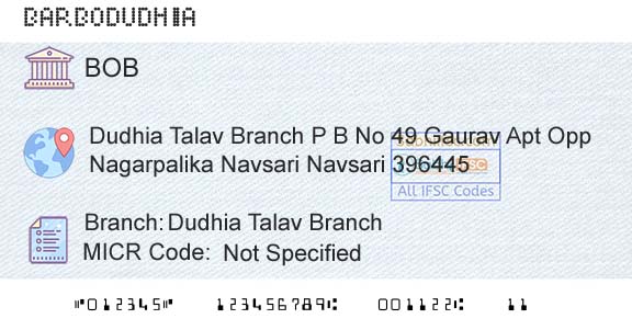 Bank Of Baroda Dudhia Talav BranchBranch 