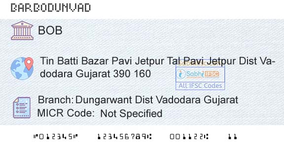 Bank Of Baroda Dungarwant Dist Vadodara GujaratBranch 