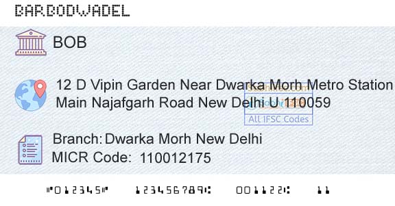 Bank Of Baroda Dwarka Morh New DelhiBranch 