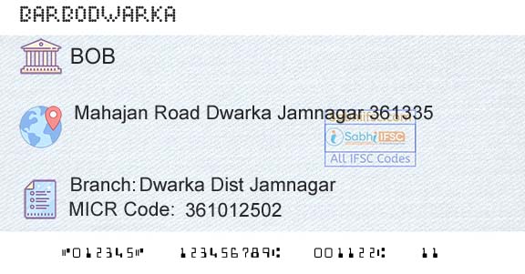 Bank Of Baroda Dwarka Dist JamnagarBranch 
