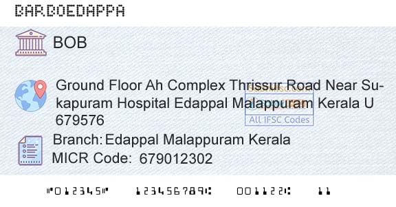 Bank Of Baroda Edappal Malappuram KeralaBranch 