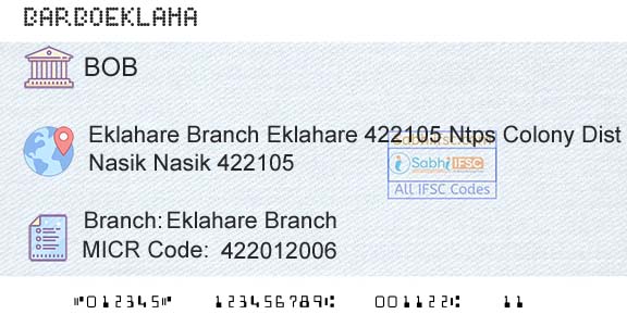 Bank Of Baroda Eklahare BranchBranch 