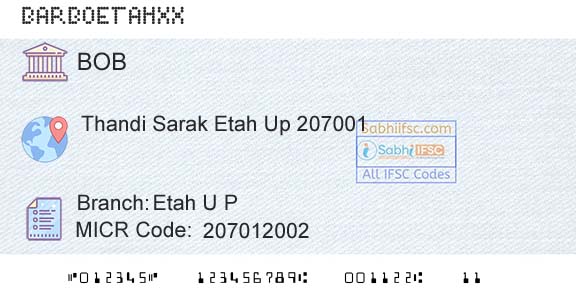 Bank Of Baroda Etah U P Branch 