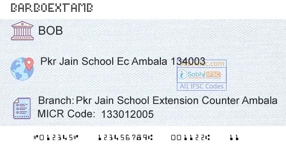Bank Of Baroda Pkr Jain School Extension Counter AmbalaBranch 